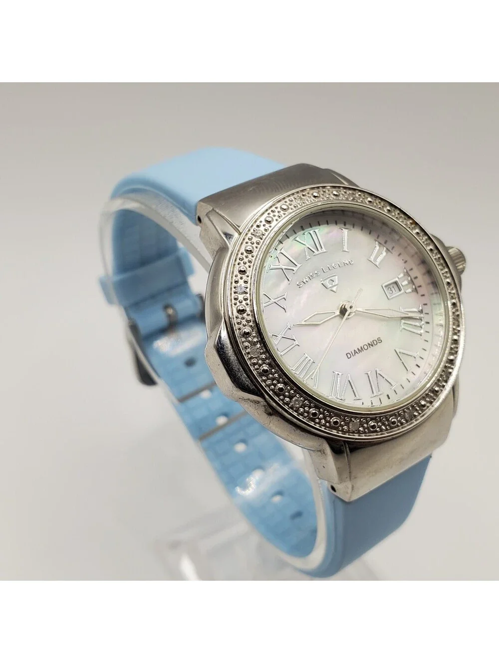 Swiss Legend South Beach Diamond Watch Women 36mm Silver Tone MOP New Battery